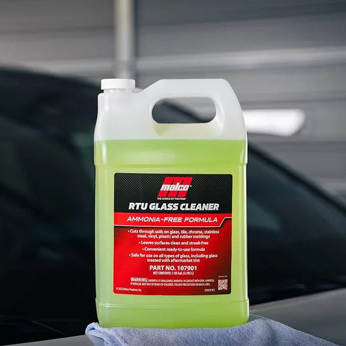 Malco Ready-To-Use Glass Cleaner - Streak-Free Removal of Dirt, Grease, Oils, & Bug Debris from Glass, Chrome, Tile, Stainless Steel, Vinyl, Rubber/Ammonia-Free & Tint Safe / 1 Gallon (107901) - NeatNest
