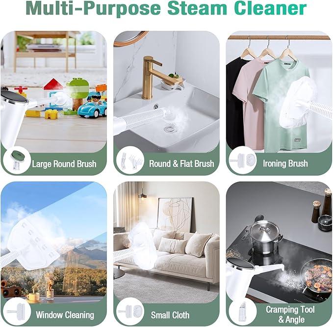 11-in-1 Steam Mop - Detachable Handheld Steam Cleaner with 380mL Tank, 260℉ Floor Steamer for Hardwood, Tile, Grout, Windows, Bath & Kitchen - 3-Level Steam Control, Multi-Purpose Floor Steam Cleaner - NeatNest