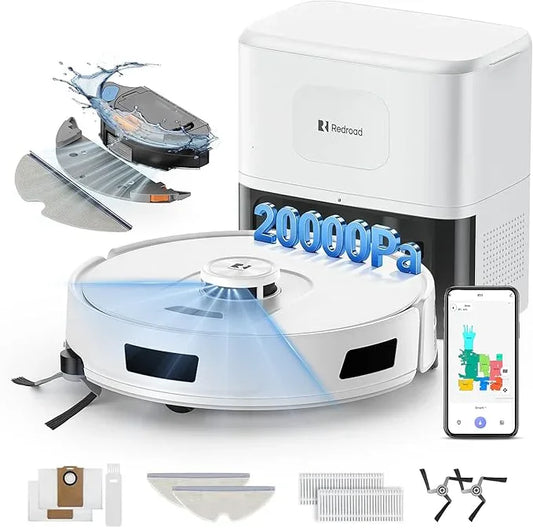 Redroad Robot Vacuum Cleaner 20,000 Pa Robot Vacuum and Mop,90 Day Self Emptying Vacuum Robot,Lidar Navigation,5G/2.4GWiFi APP Aspirateur Robot,Self-Charging Robot Vacuums for Pet,Floor,Carpet - NeatNest