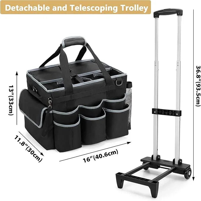 Large Cleaning Caddy with Detachable Trolley & Shoulder Strap, Cleaning Supplies Bag with Handles & Support Plates, Cleaning Product Rolling Organizer for Car Wash and Housekeeping - NeatNest