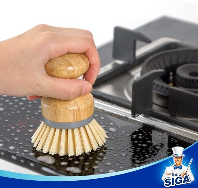 MR.SIGA Bamboo Palm Brush, Scrub Brush for Dishes Pots Pans Kitchen Sink Cleaning, Pack of 2 - NeatNest