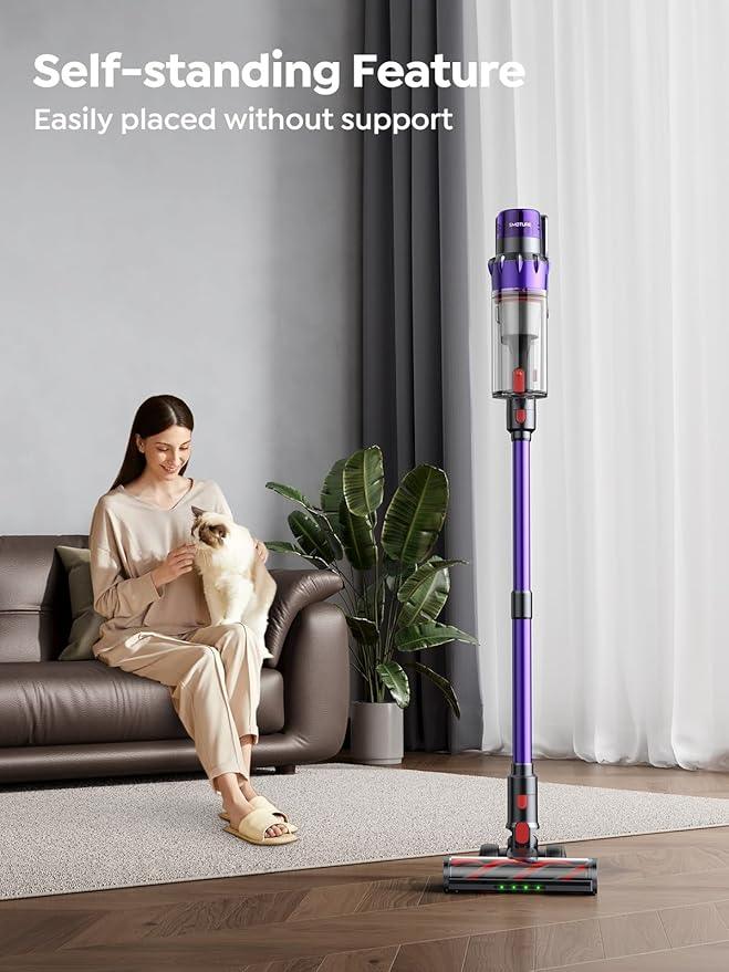 Cordless Vacuum Cleaner, 600W 50KPA 65 Mins Runtime Vacuum Cleaners for Home, Stick Vacuum with Self-Standing, Wall Mount Charging and Intelligent Auto Mode, Handheld Vacuum for Pet Hair/Carpet/Floor - NeatNest
