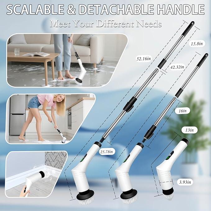Spin Scrubber,9-In-1Multifunctional Cleaning Brush with Detachable Handle,9 Replaceable Brush Heads&LCD Display,Rechargeable Electric Spin Scrubber for Bedroom,Bathroom,Kitchen,Car - NeatNest