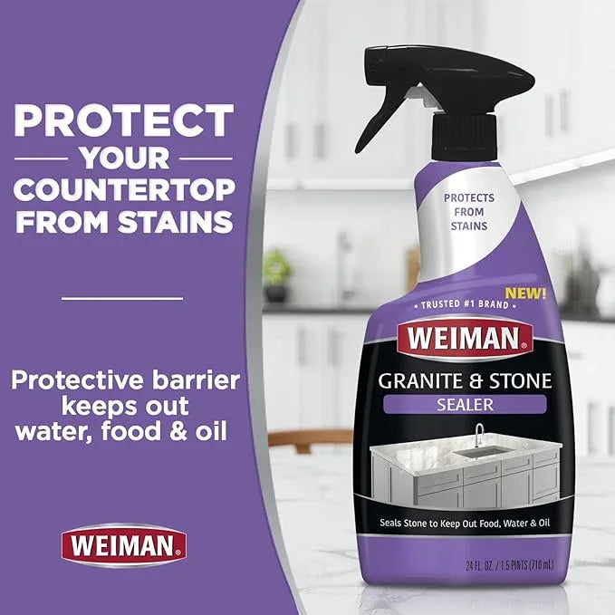 Weiman Disinfecting Granite & Stone Daily Cleaner and Sealer Kit - For Granite, Marble, Quartz, Quartzite, Slate - 24 oz Daily Kitchen Countertop Cleaner, 24 oz Granite & Stone Sealer - NeatNest