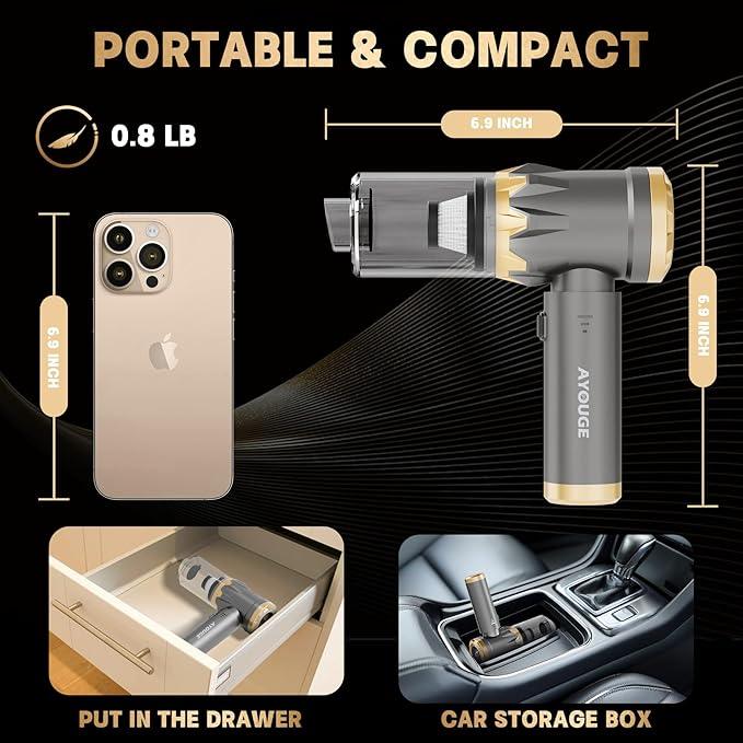 Car Vacuum Portable Cordless, 20000PA High Power Vacuum Cleaner, Brushless Motor, 3-Speed Modes, 4 in 1 Compressed Air Duster, Air Blower, Pump Handheld Vacuum for Car, Home, Office, Camping - Grey - NeatNest