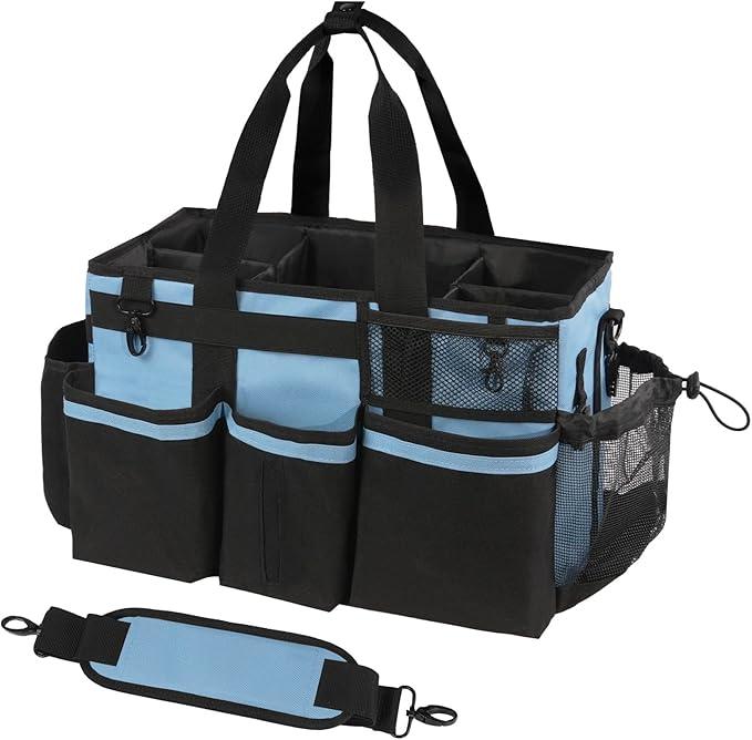 Wearable Cleaning Caddy, Cleaning Caddy Supplies Organizer with Handle & Shoulder Straps for Housekeepers, Under Sink & Car Cleaning Tool Organizers Bag with 4 Foldable Divider (Blue) - NeatNest