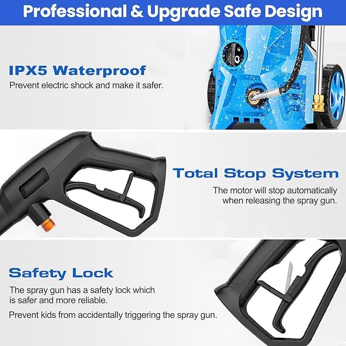 Electric Pressure Washer 5000 PSI 2.8 GPM High Power Washer with 4 Pressure Nozzle and Foam Cannon, powerwashers for Home, Car Washing, Fence Cleaning, Patio, Blue - NeatNest