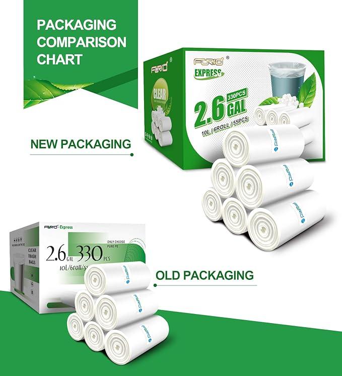 FORID Clear Small Trash Bags, 2.6 Gallon Garbage Bags, Wastebasket Bin Liners 330 Count Plastic Trash Bags for Bathroom Bedroom Office Garbage Can 10 Liters - Durable & Thick Trash Bag - NeatNest