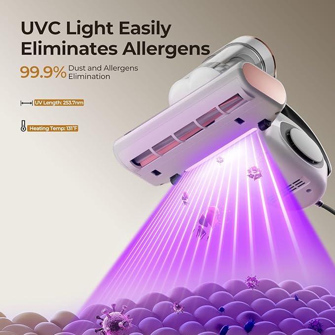 JIGOO Bed Vacuum Cleaner with Dust Sensor, Mattress Vacuum Cleaner with UV & Ultrasonic and High Heating, 13Kpa Suction 500W Powerful Double-Cup Handheld Vacuums (J300, Corded) - NeatNest