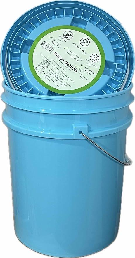 House Naturals 5 Gallon Food Grade Made in USA Plastic Bucket with Screw On Air Tight Double Gasket lid, (Pack of 3) (Aqua Buckets -Aqua Lids) - NeatNest
