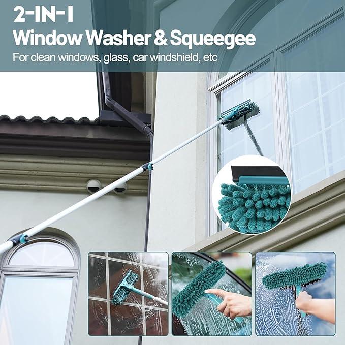 30 Foot High-Reach Duster Kit with 6-24FT Extendable Pole - High Ceiling Duster Cleaning Kit with Telescopic Pole,Cobweb Duster, Window Squeegee, Microfiber Feather Duster - NeatNest