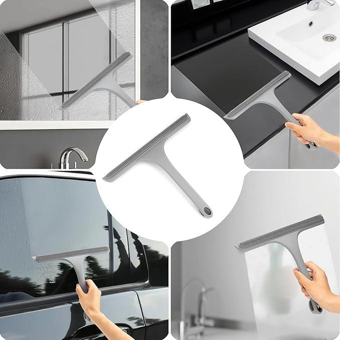 10.7“ Wide All-Purpose Shower Squeegee for Glass Doors, Squeegee for Shower Glass with Hook, Window Squeegee with Double-Ended Gap Brush Set for Shower, Bathroom, Car Glass, Mirror (Gray) - NeatNest