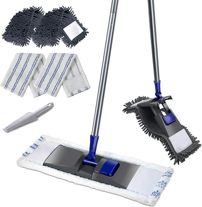 MASTERTOP Microfiber Mop for Floor Cleaning, Flat Dust Mop for Home and Kitchen, Adjustable Stainless Steel Handle with 4 Washable Pads&1 Cleaning Scrape for Hardwood, Vinyl - NeatNest