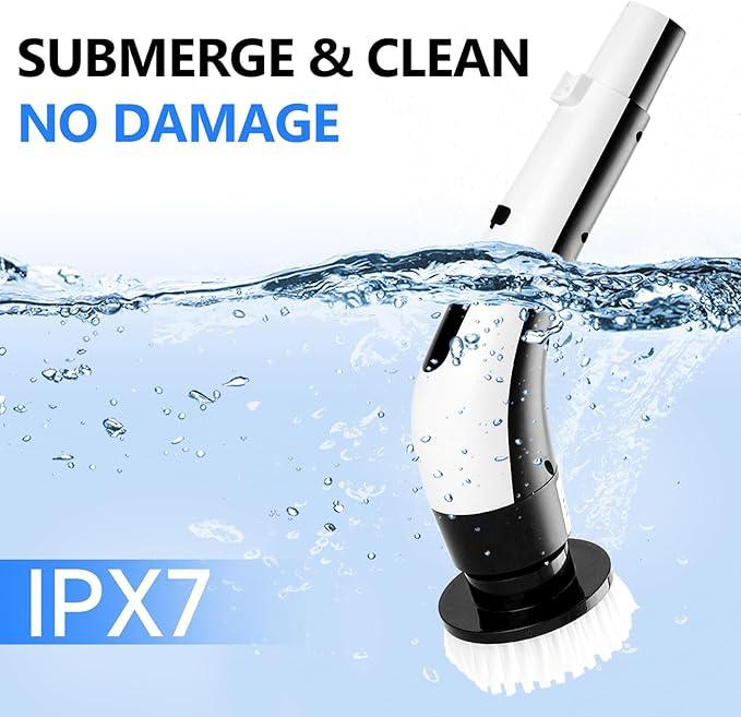 PUNOMO Electric Spin Scrubber, Cordless Waterproof Cleaning Brush with 8 Replaceable Brush Heads - 120Mins Work Time Adjustable Long Handle 2 Speeds 360 Power Scrubber for Bathroom Shower Kitchen Car - NeatNest
