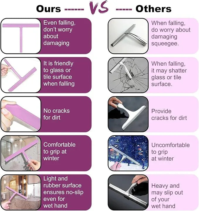 Shower Squeegee with Silicone Hook, 11" Inch Width All Purpose Squeegee Wiper for Shower Glass Doors Bathroom Mirror Tiles Car Window Cleaner Tool - Pink - NeatNest
