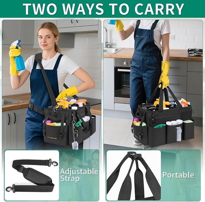 Wearable Cleaning Caddy Bag for Cleaning Supplies, Large Capacity Cleaning Organizer Tote Bag Kitchen Cleaning Supplies Storage Bag for Cleaners Housekeepers (Black) - NeatNest