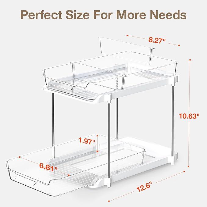 Delamu 2-Tier Multi-Purpose Bathroom Under Sink Organizers and Storage, Stackable Kitchen Pantry Organization, Pull Out Medicine Cabinet Organizer with Movable Dividers, White, 1 Pack - NeatNest