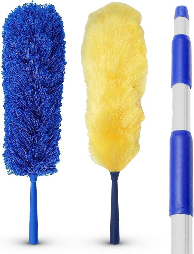 Feather Microfiber Plus Nylon Static Cobweb Duster | Reach Up To 20 Feet | Extendable 3 Tier Ceiling Fan Webster Duster Kit | Aluminum Extension Pole With Threaded Tip | U.S. Duster Co - NeatNest