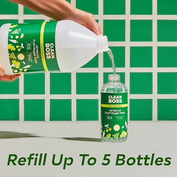 CleanBoss Eat Cleaner Triple-Action Fruit + Veggie Wash Refill - 64 oz - Removes Harmful Residue - Keeps Produce Fresh Up to 5X Longer - Vegan, Gluten Free - NeatNest