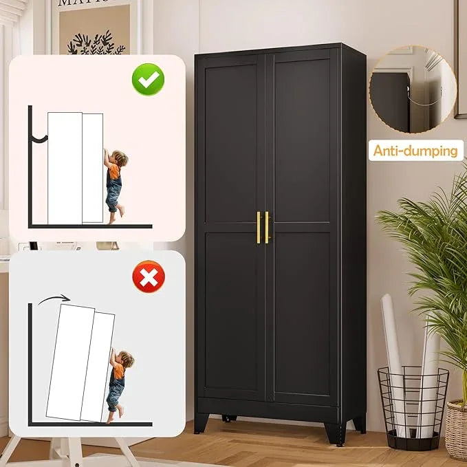 Black Pantry Storage Cabinet,71" Kitchen Pantry with Doors and 4 Adjustable Shelves, Metal Storage Cabinet, for Office, Home, Garage, School - NeatNest