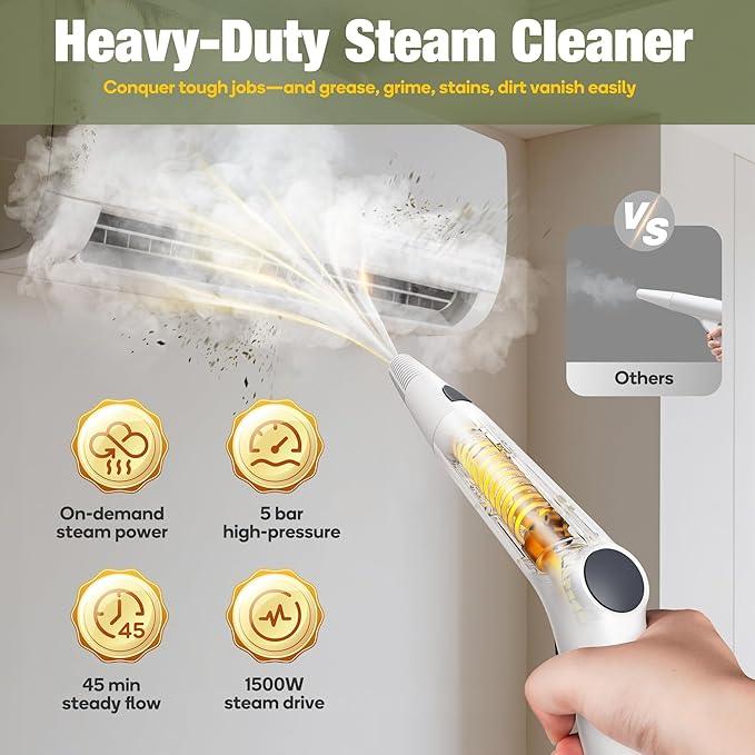 Newbealer Heavy-Duty Steam Cleaner for Home, Stainless Steel Boiler, Steam Mop with 20-Piece Accessories, Max 5 Bar, Multi-Purpose Steamer for Floors, Cars, Furniture, Tiles, and More - NeatNest