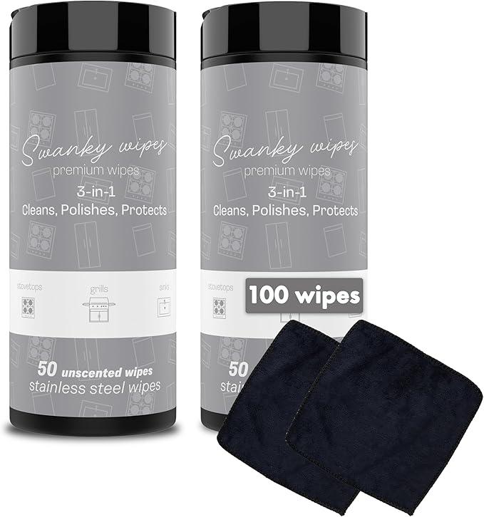 Swanky Stainless Steel Cleaner Wipes - Grime & Grease Remover Kitchen Cleaning Supplies - Clean & Shine, For Stove Top, Refrigerator, Sink, Oven, & Household Appliances - Canister, 100 Count - NeatNest
