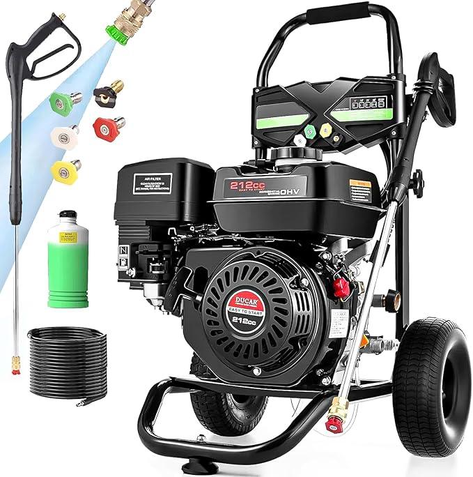 4200 PSI Gas Pressure Washer, 4.0 Max GPM 212CC 7HP Commercial Gas Power Washer, Spray Gun and Wand, 5 Nozzle Set, for Cars/Fences/Driveways/Homes/Patios/Furniture - NeatNest
