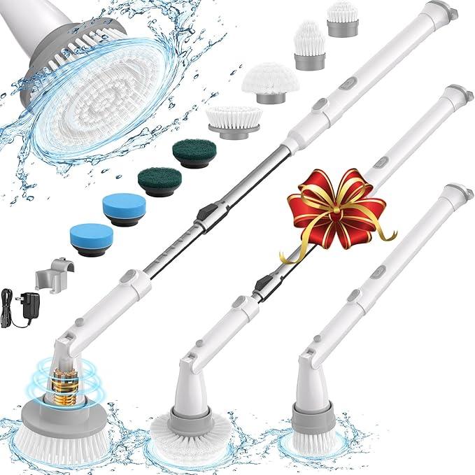 Sweepulire Electric Spin Scrubber for Cleaning, Shower Scrubber with Long Handle, 2 Spin Speeds, Bathroom Scrubber with 8 Replacement Heads, Bath Tub Cleaner Brush for Floor, Tub, Shower, Tile - NeatNest