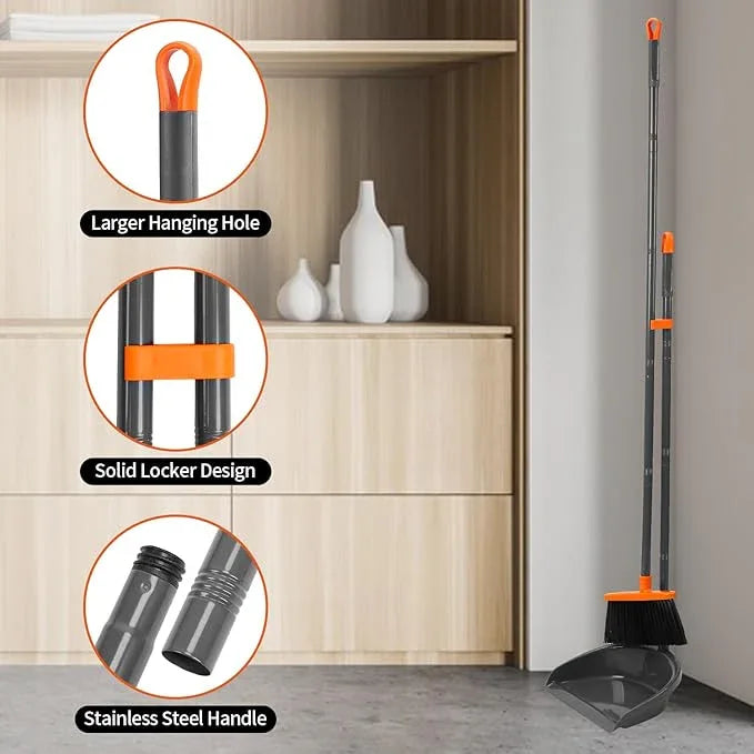 Long Handle Broom with Dustpan Combo Set for Office Home Kitchen Lobby Floor Cleaning Broom Dustpan for Indoor&Outdoor Sweeping - NeatNest