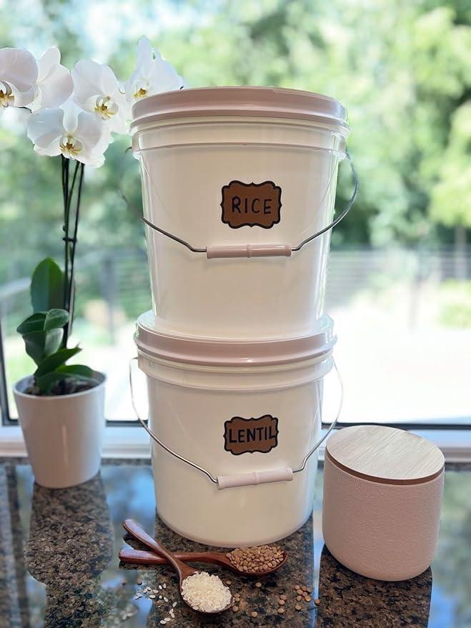 House Naturals 2 Gallon Bucket with Screw on Lid - Pack of 3 Made in USA Containers (White Buckets with White Lids) - NeatNest