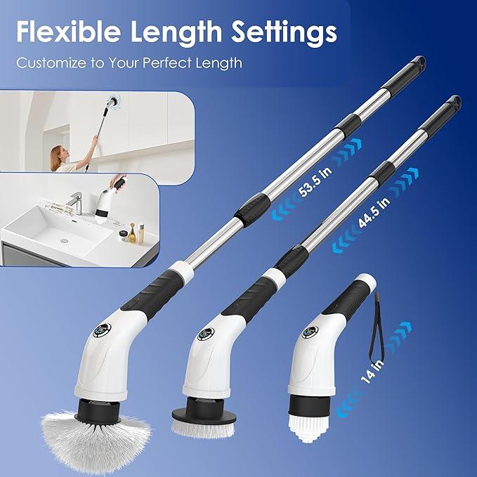 Cordless Electric Spin Scrubber, IPX7 Waterproof Rechargeable Power Cleaning Brush with 4000mAh Battery, 210min Runtime, 7 Brush Heads, 3 Adjustable Speeds, for Shower, Tub, Tile, Kitchen, Floor - NeatNest