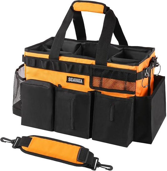 Wearable Cleaning Caddy Bag, Cleaning Caddy Supplies Organizer with Handle & Shoulder Straps for Housekeepers, Under Sink & Car Cleaning Tool Organizers with 4 Foldable Divider (Orange) - NeatNest