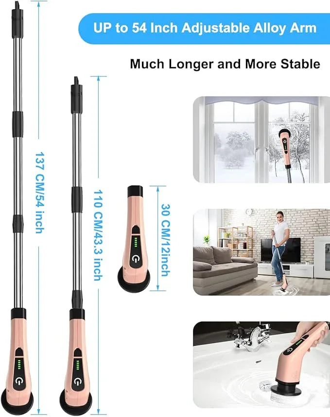 Leebein Electric Spin Scrubber, Cordless Powerful Scrub Brush for Cleaning Bathroom, Kitchen, Shower Tub and Floor Tile with Adjustable Extension Long Handle and 8 Replaceable Brush Heads(Rose) - NeatNest