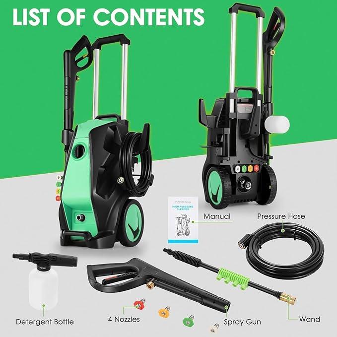 Pressure Washer, 5000 PSI 4.0 GPM Heavy Duty Power Washer with Foam Cannon, 4 Nozzle Tips,33FT Hose and Soap Bottle for Home/Cars/Driveways/Patios/Decks/Fences,Green - NeatNest