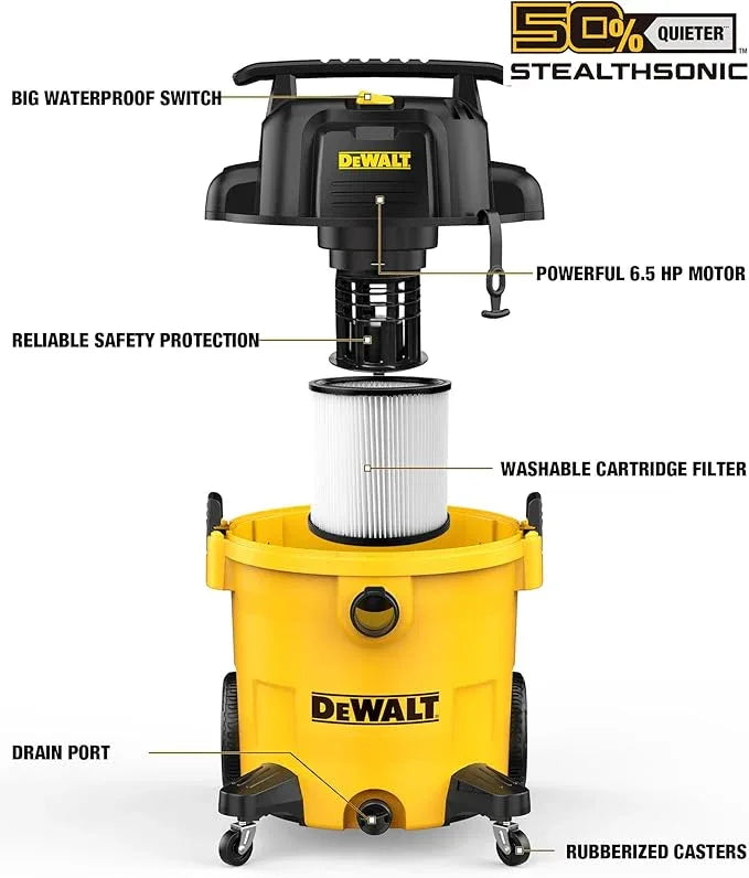 DEWALT 9 Gallon STEALTHSONIC Ultra Quiet Poly Shop Vacuum Wet/Dry, DXV09P-QTA Noise Reduction Vac for Shop, Heavy Duty Shop Vacuum for - NeatNest