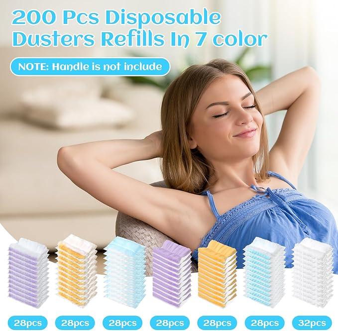 Mimorou 200 Pcs Disposable Dusters Refills Bulk Heavy Duty 180° Multi Surface Replacement Dusters for Cleaning Ceiling Fan with Microfibers Unscented (Bright Colors) - NeatNest