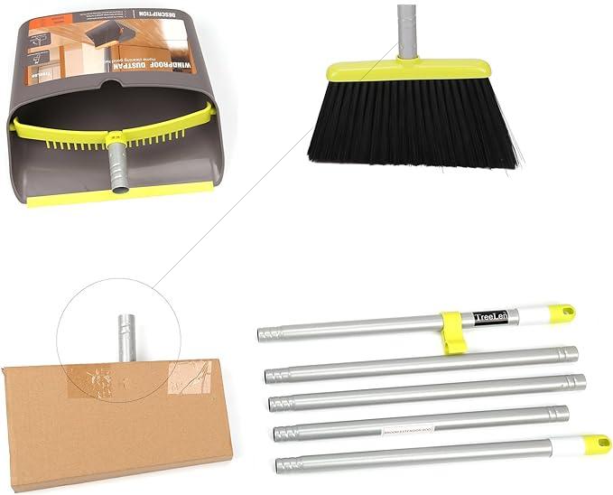 TreeLen Broom and Dustpan Set, TreeLen Broom with Dust Pan with Long Handle Combo Set for Office and Home Standing Upright Sweep Use with Lobby - NeatNest