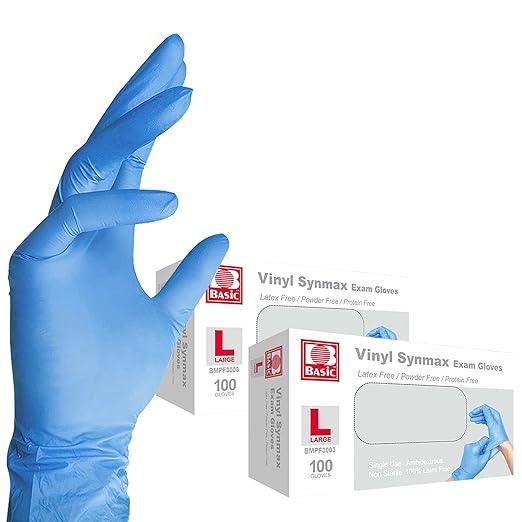 Basic Medical Synmax Vinyl Exam Gloves - Latex-Free & Powder-Free - Large, BMPF-3003 Blue 2 Boxes of 100 - NeatNest