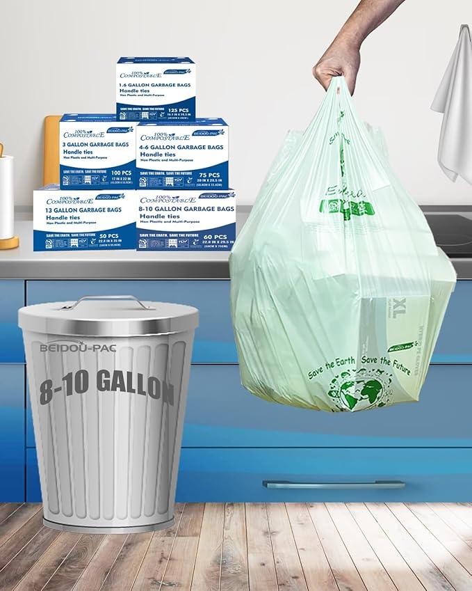 8-10 Gallon Compostable Trash Bags, 120 Count, Compost Bags Kitchen Trash Bags with Handle, Sturdy Biodegradable Garbage Bags Food Scrap Waste Bags, ASTM D6400, US BPI Certified - NeatNest