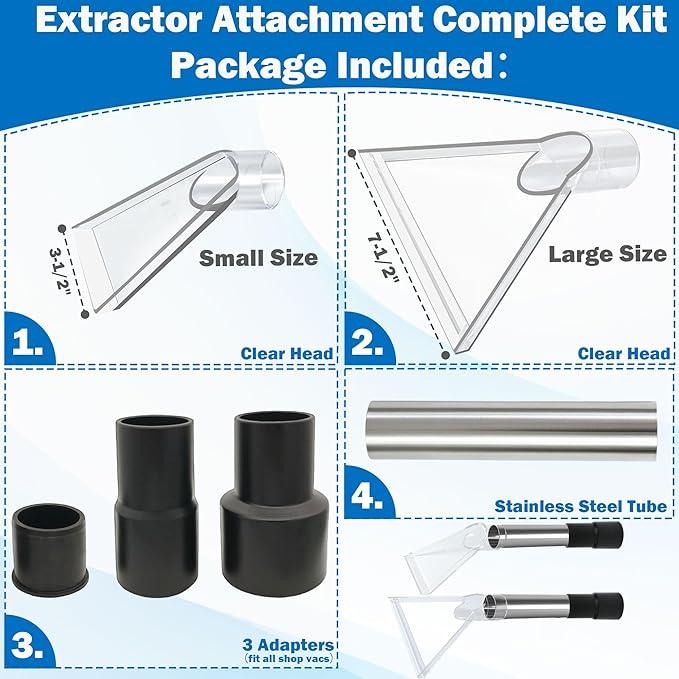 Happy Tree Universal Fit All Brands' Shop Vacs with 2-1/2"&1-7/8"&1-1/4" Adapter Clear Extractor Accessory for Upholstery & Carpet Cleaning & Car Detailing, Shop Vac Extractor Attachment Hose Kit - NeatNest