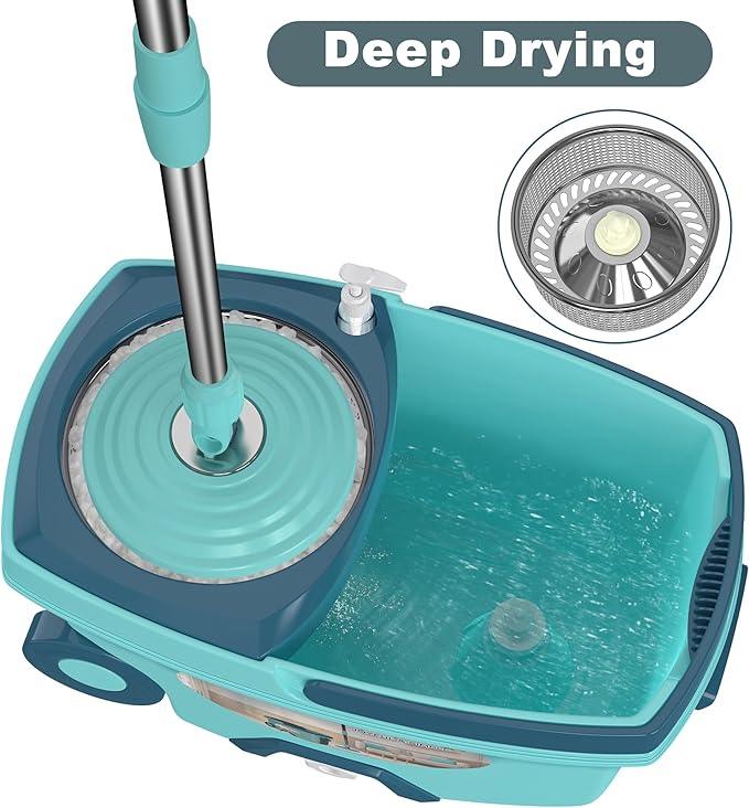 Spin Mop and Bucket System, Mop and Bucket with Wringer Set,Mops for Floor Cleaning,Household Supplies Tools with 3 Replacement Refills,61" Extended Handle for Household Hardwood Floor - Green - NeatNest