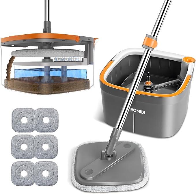Mop and Bucket, Spin Mop with Separate Dirty Water System, Deep-Cleaning Mops for Floors, Versatile Mops for Walls - NeatNest
