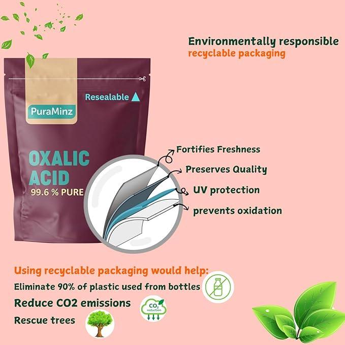 Oxalic Acid (2 lbs) 99.6% Pure - Multipurpose Cleaner and Stain Remover for Wood | Metal | Stone | Concrete - Rust Remover - Wood Restorer - Deck Cleaner - (C2H2O4) - Durable Resealable Packaging. - NeatNest