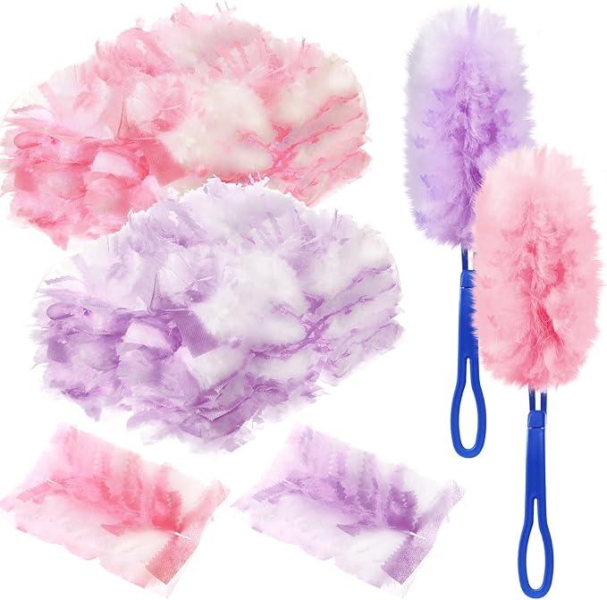 Vesici 100 Pcs Duster Refills Compatible with Swiffer Dusters Bulk Disposable Replacement Thickened with 1 Handle Heavy Duty for Cleaning, Office (Purple and Pink) - NeatNest
