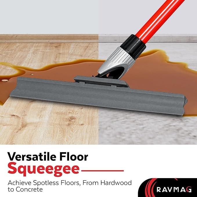 Silicone Floor Squeegee with 55-Inch Long Handle, 12-Inch Single Cast Silicone Blade, 360° Swivel Joint - Multifunction Floor Squeegee for Garage, Concrete Floor, Shower Floor, Glass Windows - NeatNest