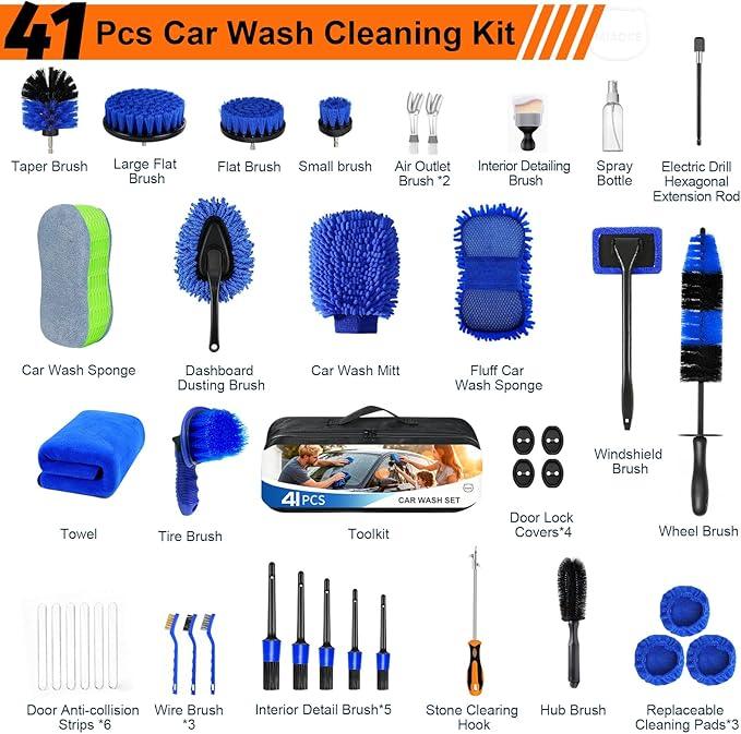 MIAOKE 41Pcs Professional Car Detailing Kit, Car Wash Kit with Portable Handbag, Wet and Dry Use Car Cleaning Kit, Durable Drill Brush, Apply to Interior, Exterior, Wheels, Trucks, Motorcycles - NeatNest