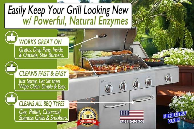 Absolutely Clean IT JUST WORKS GREAT as Grill Cleaner Spray! - Professional Strength, Natural Enzyme Formula - Fast Acting, Fume Free - USA Made (16oz Spray Bottle) - NeatNest