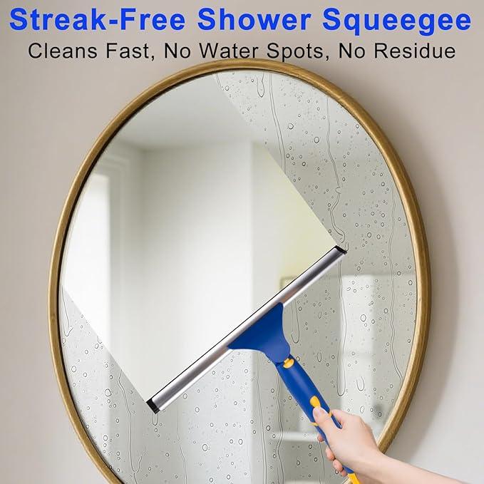 ITTAHO Swivel Shower Squeegee for Glass Doors, All-Purpose Anti-Slip Window Squeegee with 2 Blades, Window Cleaner Tool Bathroom Squeegee for Shower Doors, Tile Shower Walls，Mirrors,Car Windshields - NeatNest