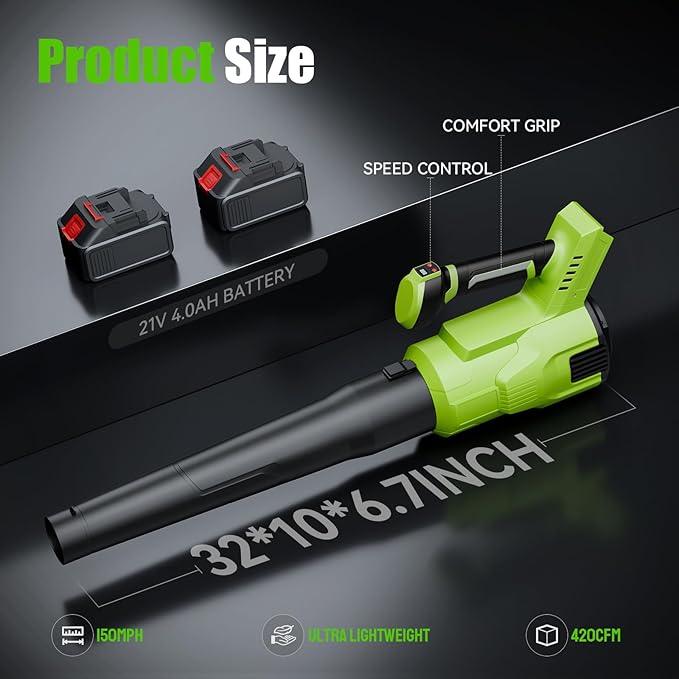 Electric Leaf Blower Cordless, 200 MPH Wind Speed, 2 x 4.0Ah Batteries, Handheld Leaf Blowers for Lawn Care, Stepless Speed Control, Portable Lightweight Grass Blower for Yard, Patio - NeatNest