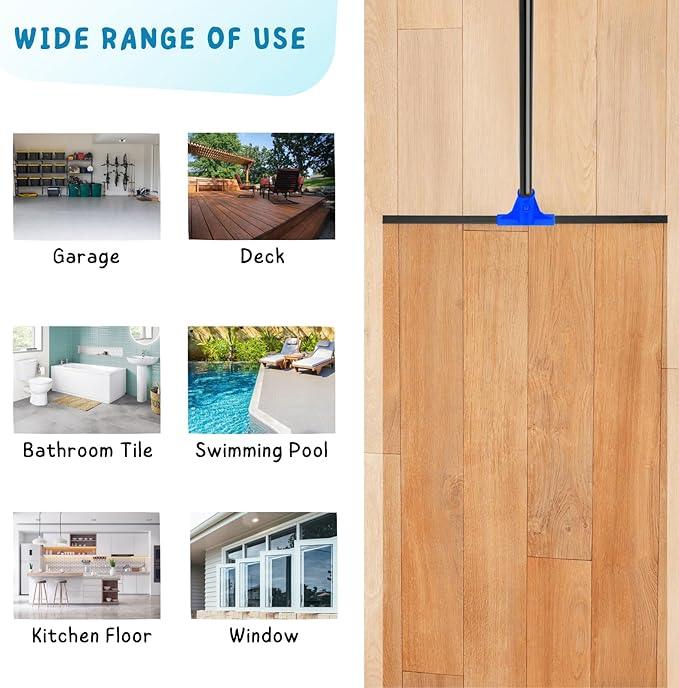 Floor Squeegee for Concrete and Tile Cleaning, 24'' Rubber Wiper Broom, Large Heavy Duty Water Scraper with 60'' Long Handle for Garage, Deck, Bathroom, Shower Glass, Window - NeatNest